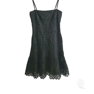 Maggy London Black Spaghetti Strap Sundress Dress Lace Linen